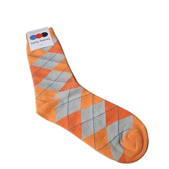 Men's Trouser Socks Orange Gray Argyle Pattern 80% Cotton Size 7-13 - Picture 4 of 4